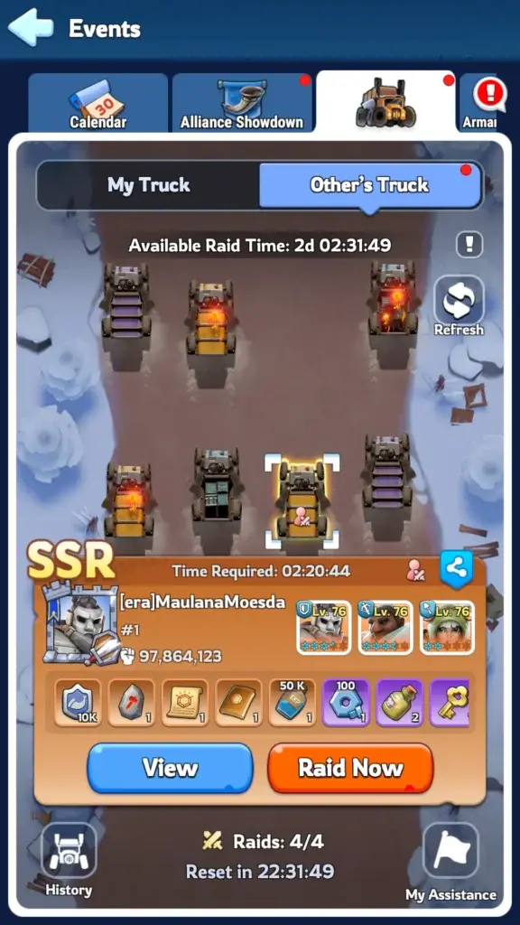 Other players' trucks available for raiding