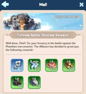 whiteout survival event fortress battle allocatable rewards mail