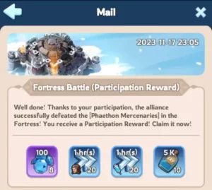 whiteout survival event fortress battle participation rewards mail