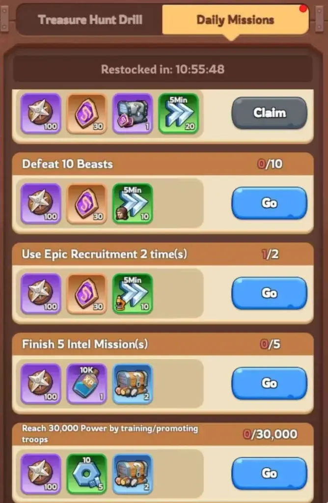 Treasure Hunt Drill daily missions in Whiteout Survival