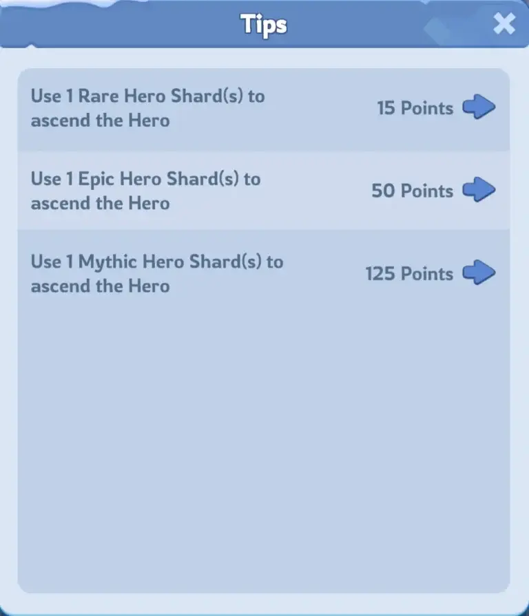 Grow Your Heroes event shard scoring tasks