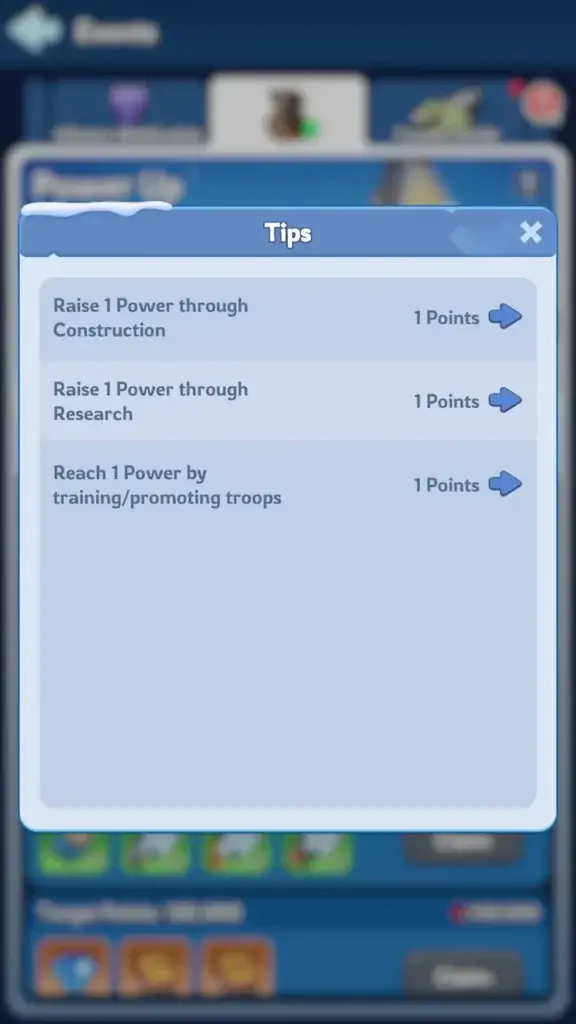 Whiteout Survival Power Up Event point tasks