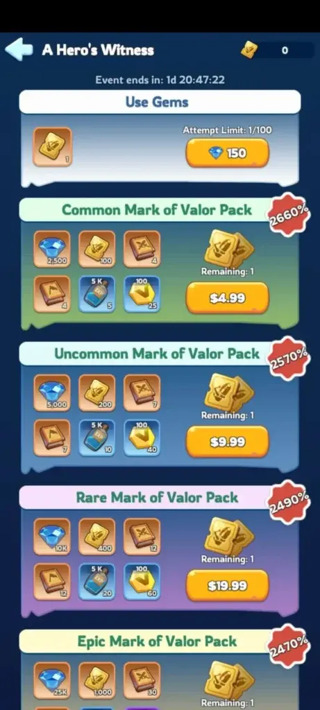 Whiteout Survival Hall of Heroes Mark of Valor packs