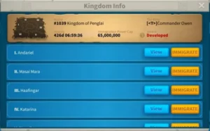 RIse of Kingdoms Migration Kingdom Info