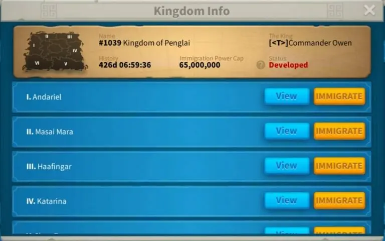 Rise of Kingdoms migration kingdom info
