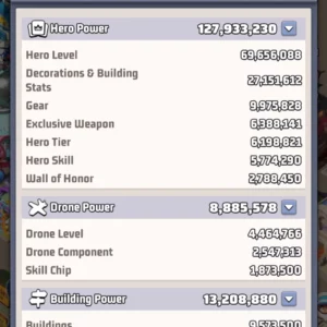 last war account for sale with 127M power