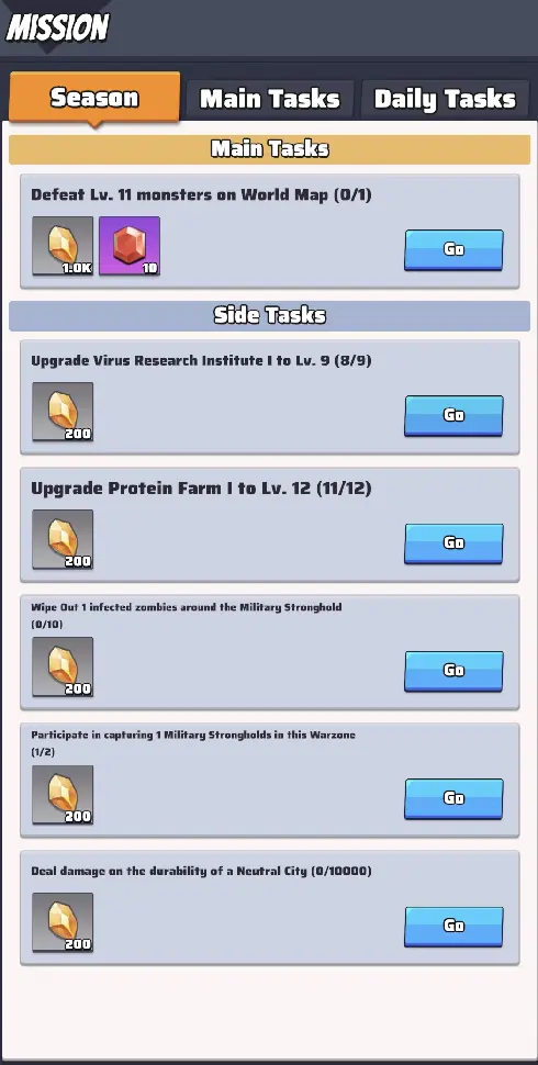 Last War Season 1 Crimson Plague Season Quests