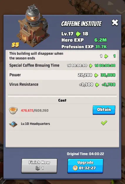 Last War Season 5 Wild West Caffeine Institute Upgrade