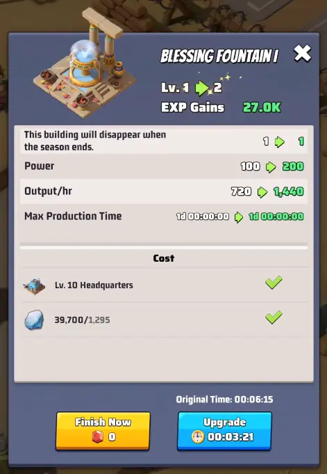 Last War Survival Season 3 Golden Kingdom Building Blessing Fountain Upgrade