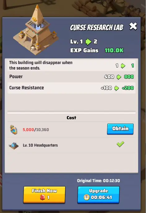 Last War Survival Season 3 Golden Kingdom Building Curse Research Lab Upgrade