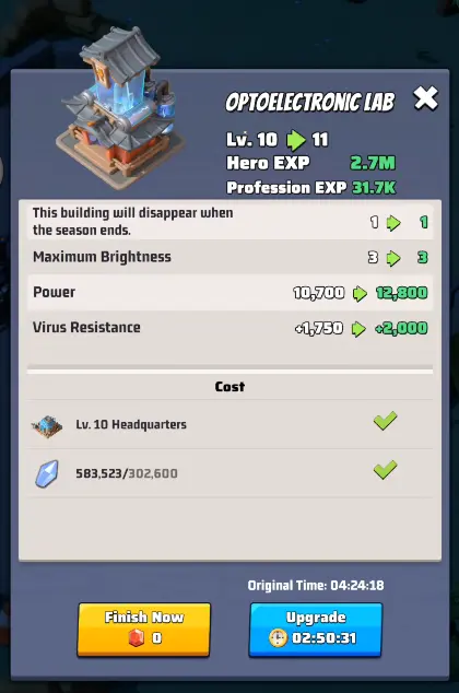 Last War Survival Season 4 Evernight Isle Building Optoelectronic Lab Upgrade