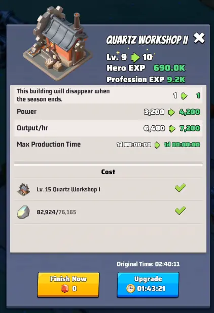 Last War Survival Season 4 Evernight Isle Building Quartz Workshop Upgrade