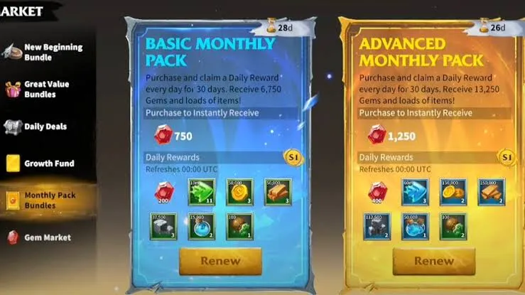 Call of Dragons monthly packs