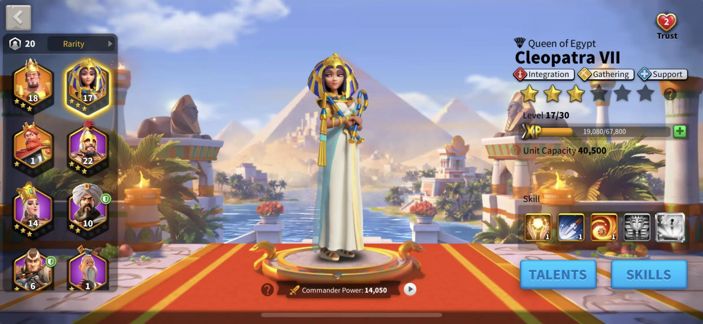 Cleopatra VII gathering talent tree in Rise of Kingdoms