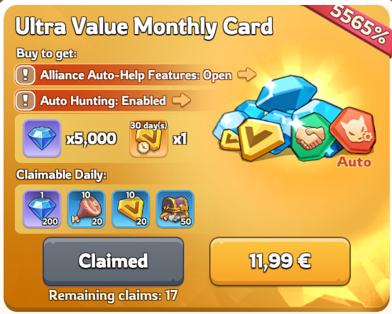 Kingshot Ultra Value Monthly Card