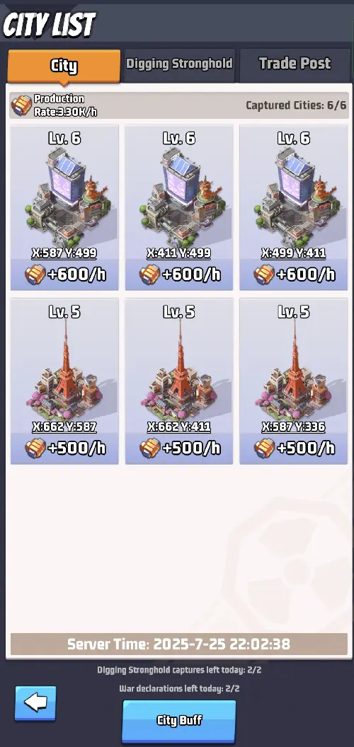 Last War City Clash Season 4 City List