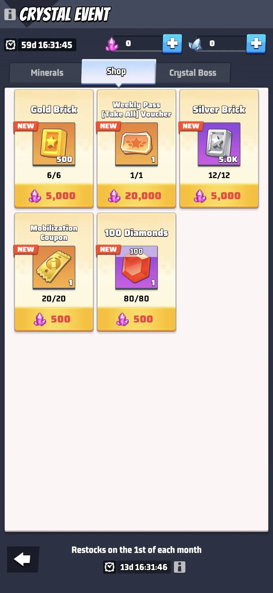 Last War Crystal Event Shop