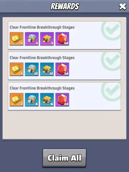 Last War Frontline Breakthrough Rewards