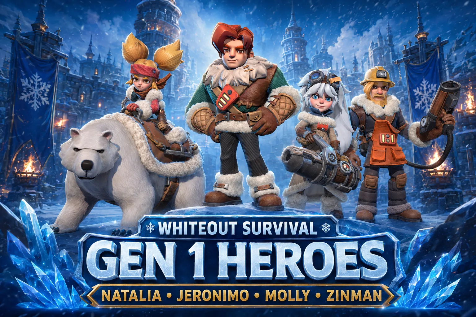 Whiteout Survival Gen 1 heroes Natalia Jeronimo Molly and Zinman